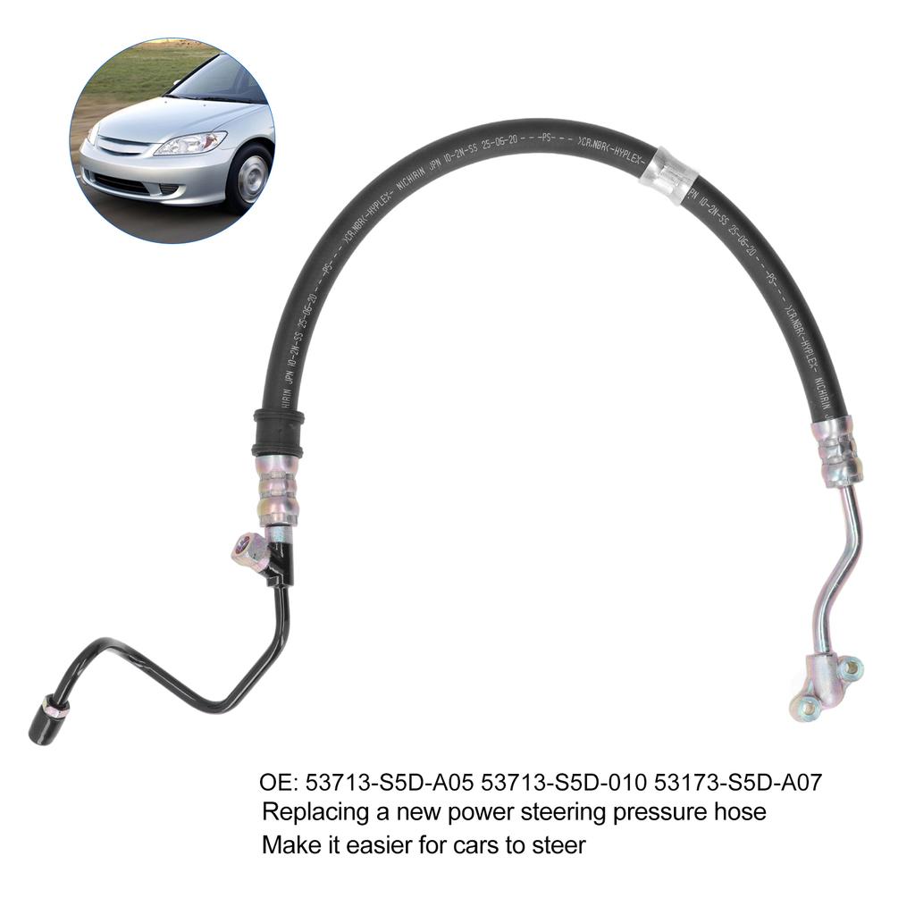 Power Steering Pressure Hose 53713‑S5D‑A05 Black Embedded Type Replacement for Civic Ex Hx Lx 2001‑2004