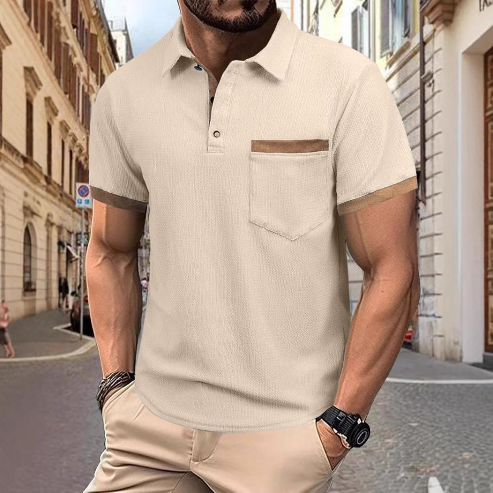 Men's Fashion Solid Polo Shirts Short Sleeve Turn-down Collar Soft Comfortable Simple T-shirt Top