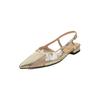 Fashion New Summer Sandals Split Leather Pointed Toe Sandals for Women Low Heels Fashion Mesh Sandals Ladies Shoes Women Golden Silvery