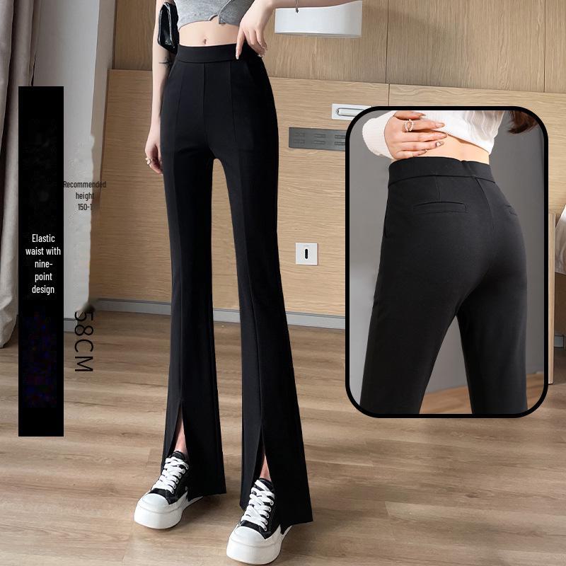 

Черные расклешенные брюки с высокой талией для женщин - утягивающие, весна/осень, большие размеры, легкий дизайн с разрезом спереди M (50-55 kg)