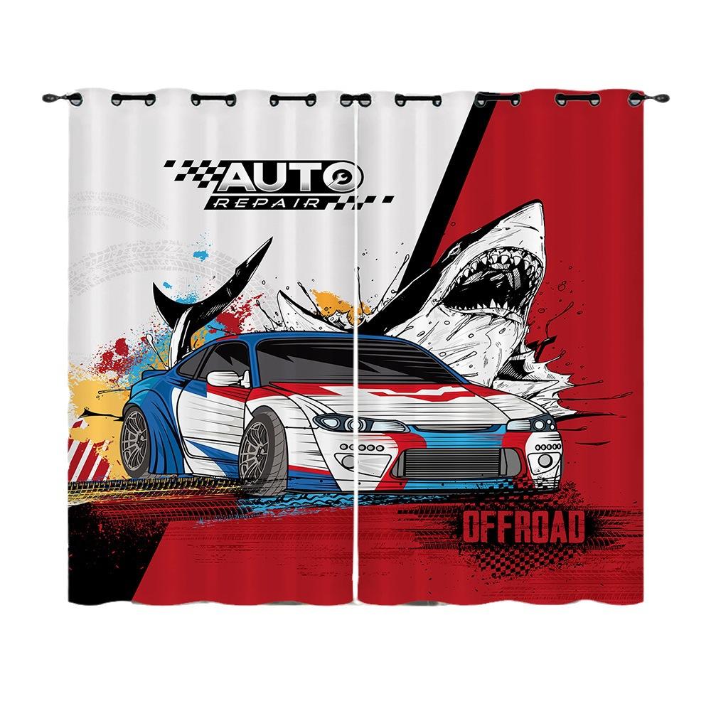 Curtains Car Sports Car Speed Car Decoration Sunshade Digital Printing Curtains Blackout Free Punching
