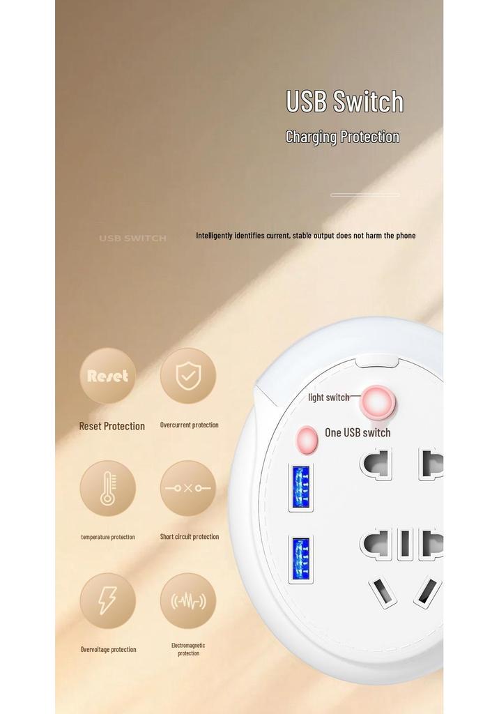 Multi-functional USB Power Strip with Two-hole Converter for US, Japan, Vietnam, Laos, Mexico, Panama