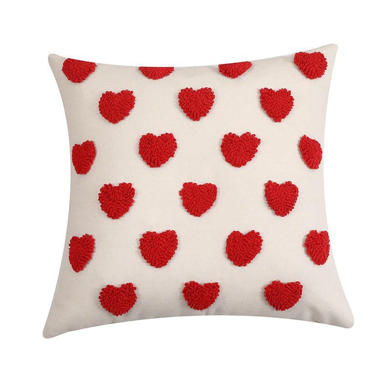 Love Cute Valentine's Day Polyester Cotton Tufted Loop Velvet Three-dimensional Pattern Pillow Back Cushion Single and Double Color Pillow Cases
