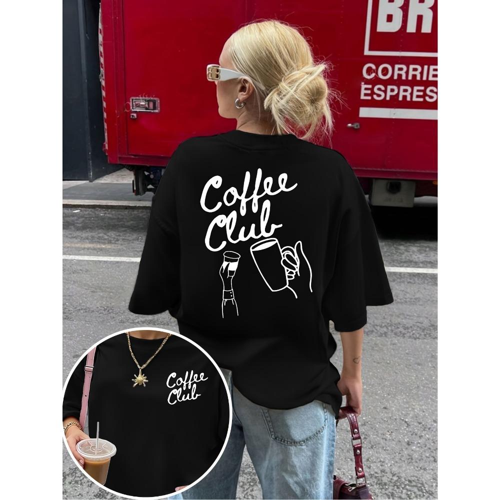 Women's Vintage Coffee Club Sleeve Round Neck Blouse Compatible with Coffee Bean Print Suitable for Daily Wear