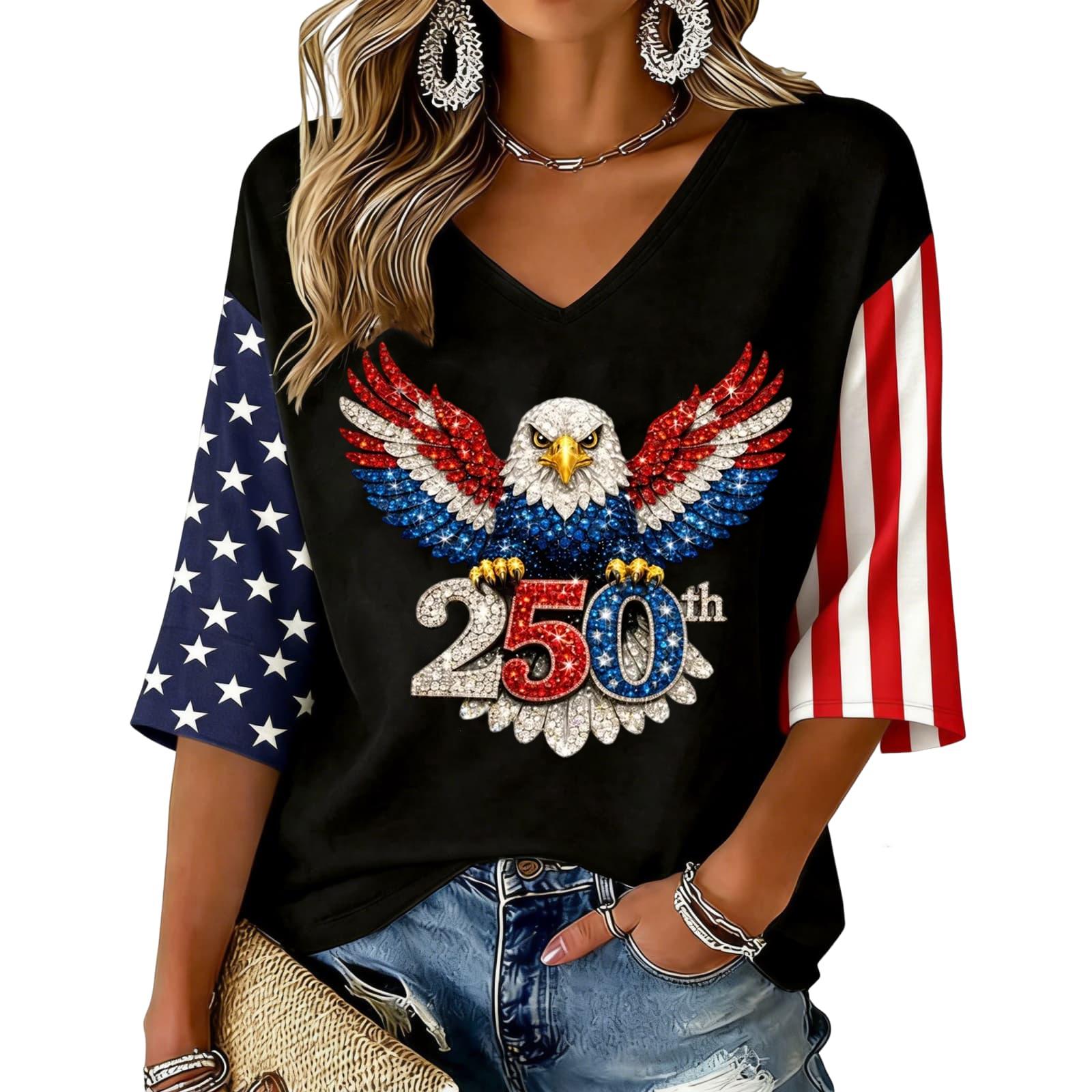 Women s Fashionable V-Neck Casual Retro Print Top XXXXL