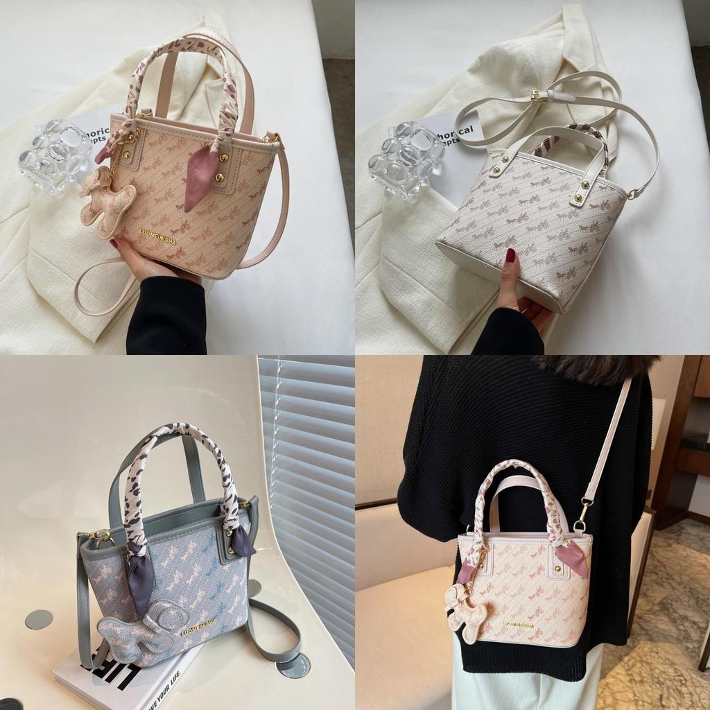2024 New Fashion Floral Print Shoulder Bag Pu Material Water Bucket Bag