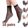 10 Pair Women Soft Socks Casual Non Slip Bottom Splice Transparent Ladies Thin Silk Socks