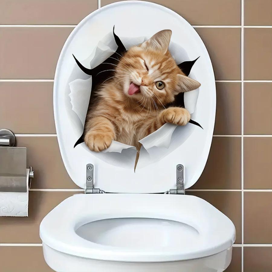 Lustige Orange Katze, die aus einem Loch schaut, Toilettenaufkleber, Wasserdichte Selbstklebende Dekoration für Toilettendeckel Badezimmerdekoration