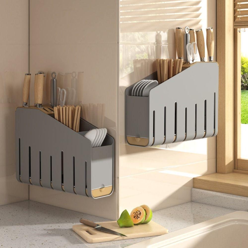 

Wall Mounted Chopstick Storage Box Punch-free Spoon Storage Rack Practical Chopstick Cage for Home