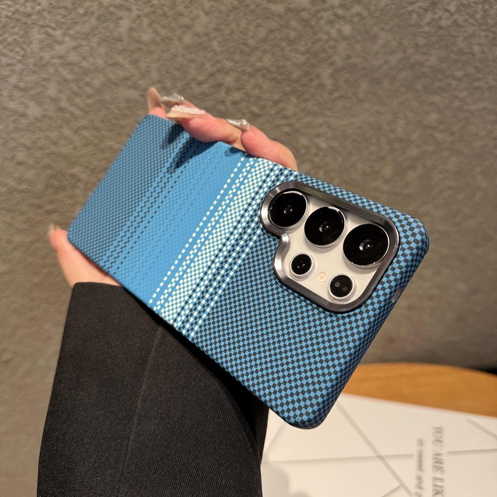 For Magsafe For Samsung S26 S25 S24 Ultra Plus Carbon Fiber Texture Phone Case Wireless Charge Alloy Lens Hard PC Points Cover
