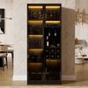 Vitrine mit LED-Beleuchtung App-Steuerbar, Glasschrank mit Glastüren, Weinregal und Stauraum, Wohnzimmerschrank
