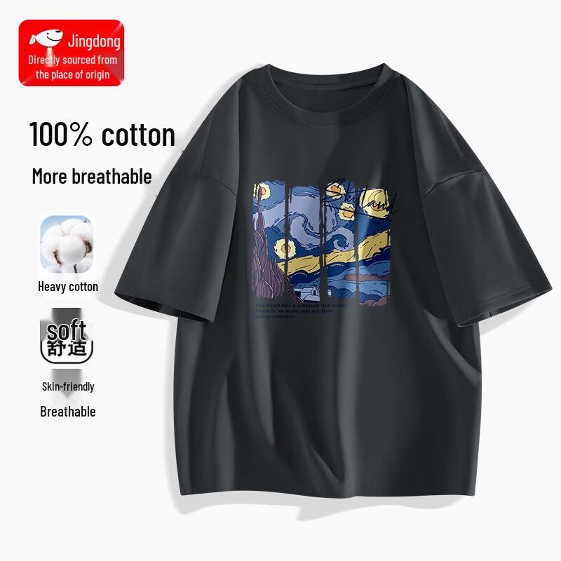 

Мужская хлопковая футболка свободного кроя в стиле масляной живописи M