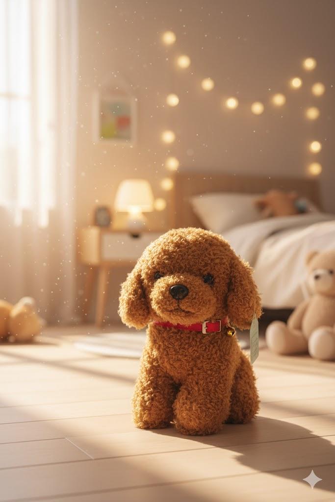 

М яка іграшка собака Мальтіпу Maltipoo кучерявий цуценя з нашийником світло-коричневий 23 см 23