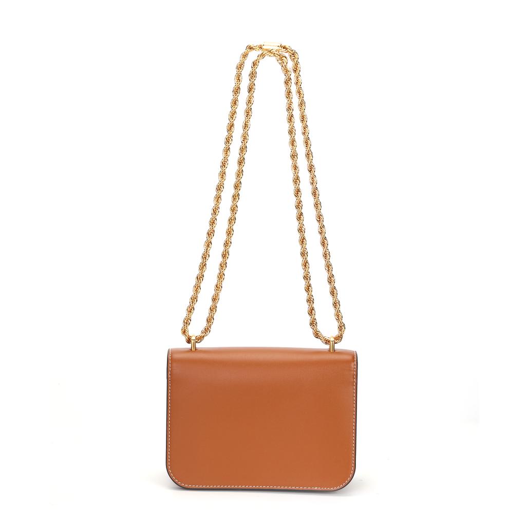 Tory Burch Eleanor Double T Large Logo Drawstring Chain Matte Leather Small Square Crossbody Shoulder Bag Women Bags Bourbon-Whiskey 73589-201
