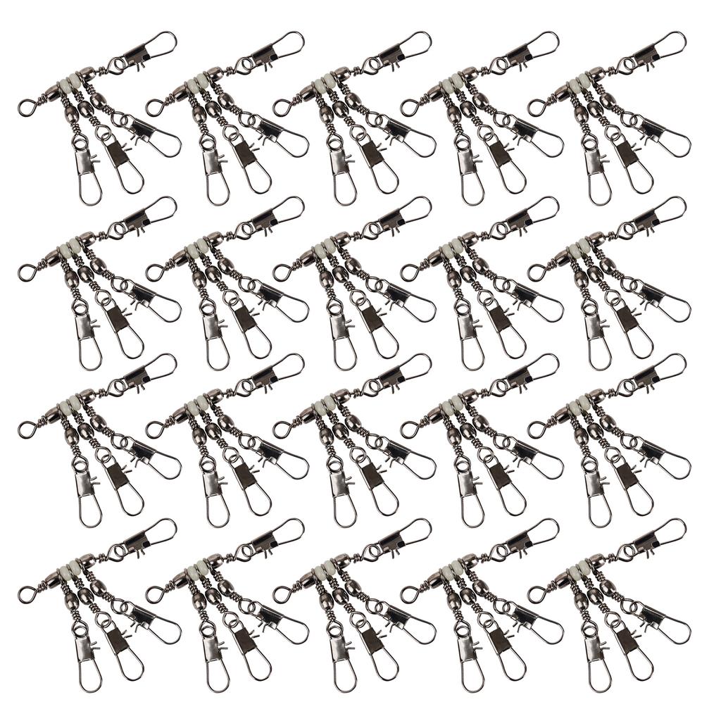 20Pcs Fishing Lure Hook Connector Fishing Snap Connector 3 Way Rolling Swivels Heavy Duty Sea Fishing Tackle Accessory