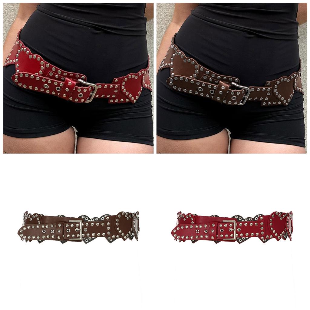 Classic Heart PU Leather Belt Rivet Punk Waistband for Fashionable Women and Trendsetters Waist Decorative Accessories