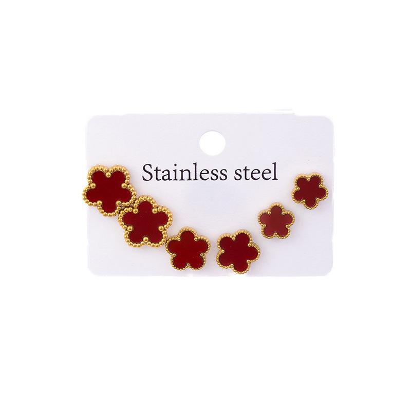 Minimalist Red Five-Petal Stud Earrings for Women: Elegant, Versatile, Everyday Fashion—Perfect Gift for a Best Friend.