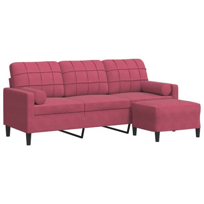 VidaXL 3-seater Sofa and Footstool Burgundy Red 180 Cm Velvet, Sofa, Living Room Sofa, 3-seater Velvet Sofa, 3278271