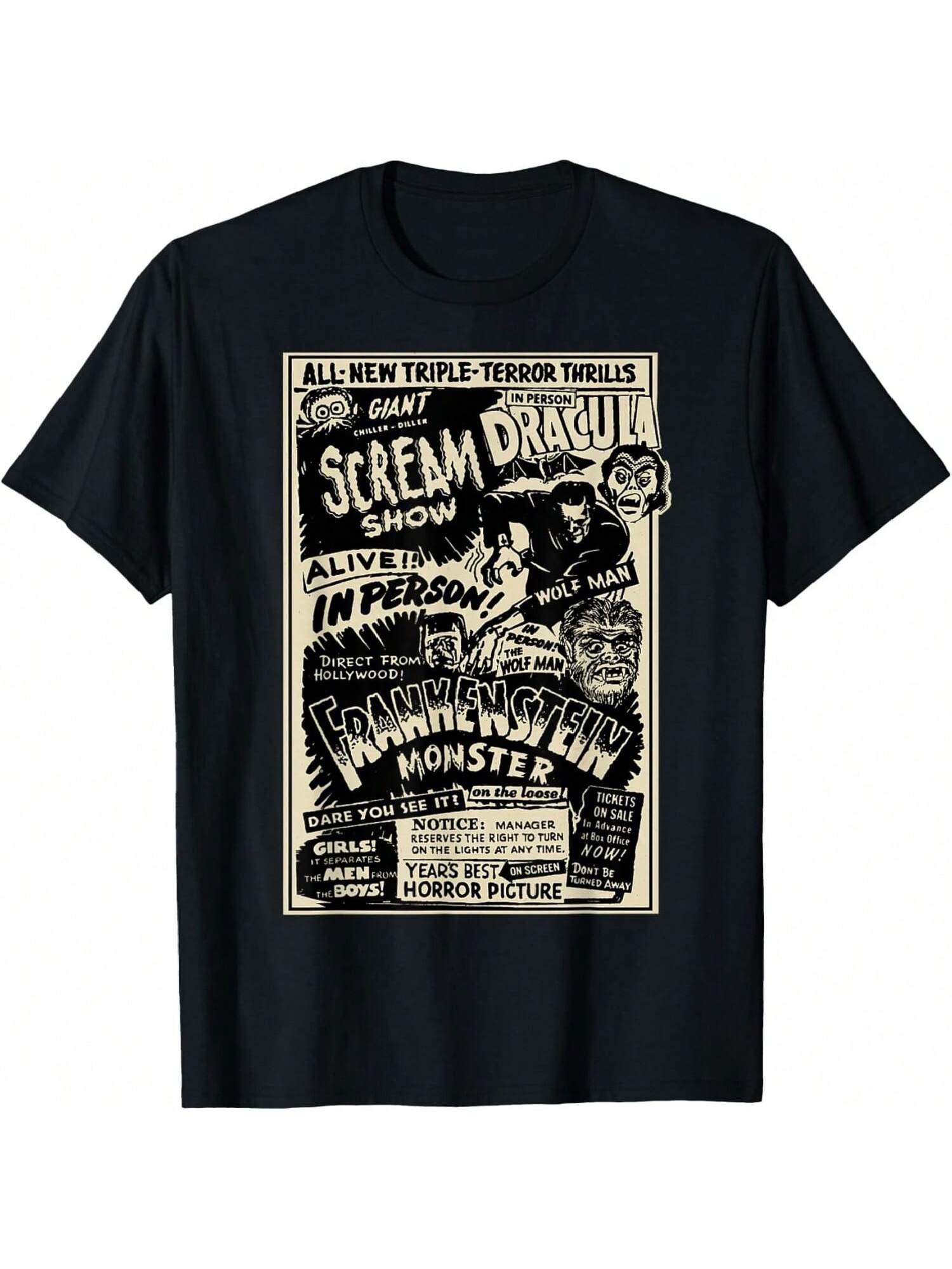 Horror Movie Monster Mummy Dracula Werewolf Frankensteins T-Shirt S разноцветный