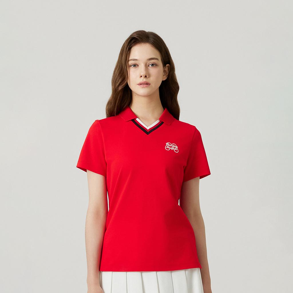 MARTINE GOLF V Neck Half Sleeve T-Shirts_Red