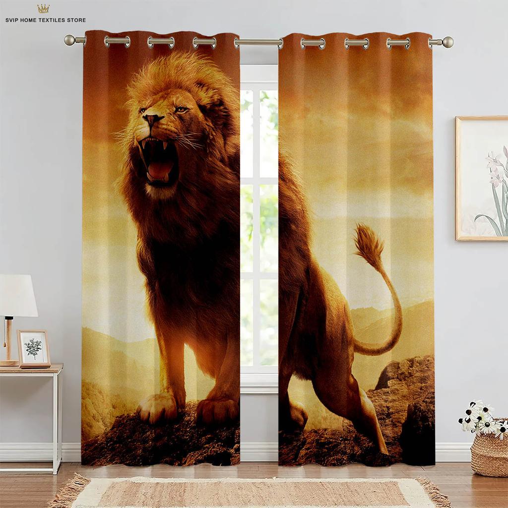 3D Printing Polyester Fiber Curtains, Lion, Tiger, Animal, Bedroom, Living Room, Kitchen, Window Decoration, Home Decoration