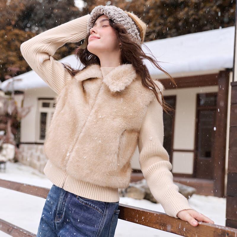 Betu Women's Faux Fur Panel Knit Zip-Up Jacket