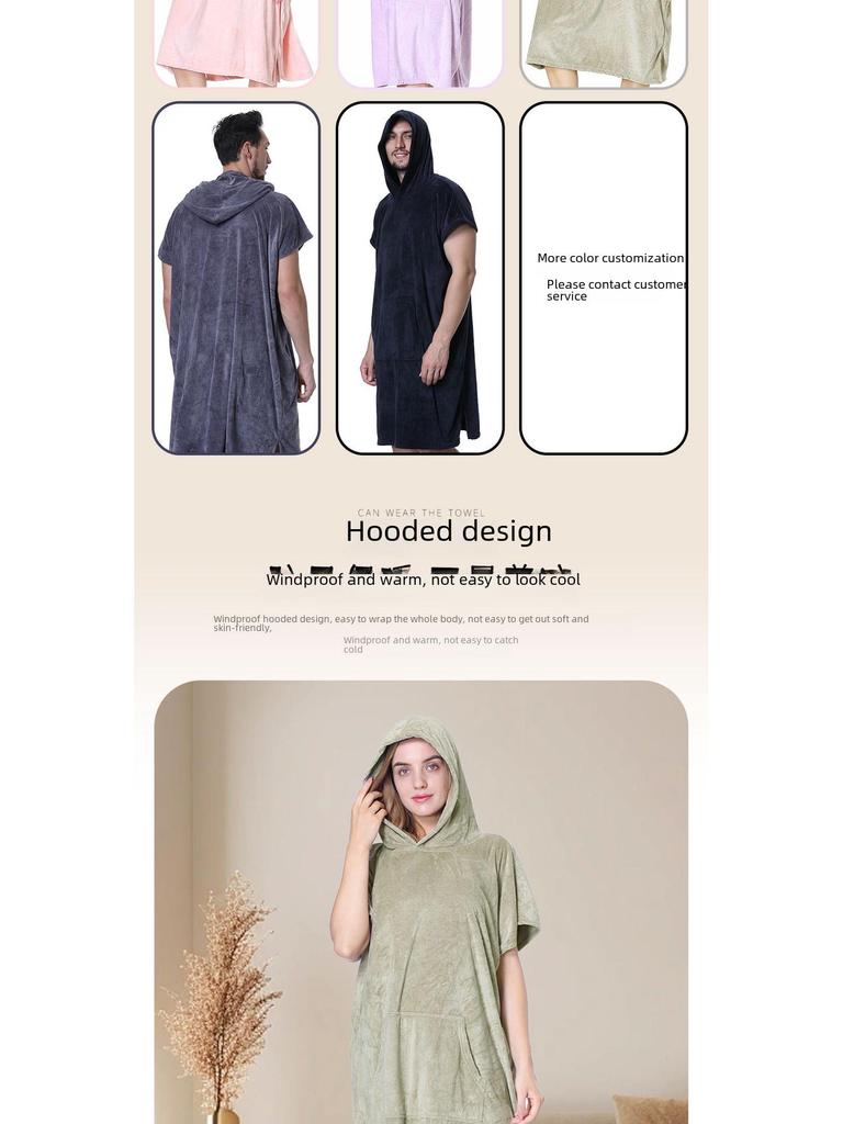 Unisex Quick-drying Hooded Beach Bathrobe Poncho - Coral Fleece Surf & Swim Changing Towel