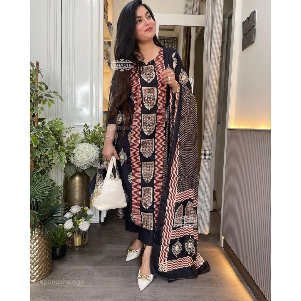 Schwerer Baumwoll-Pakistanischer Salwar-Anzug Kurti Indisches Damen-Kurta-Hosen-Dupatta-Set