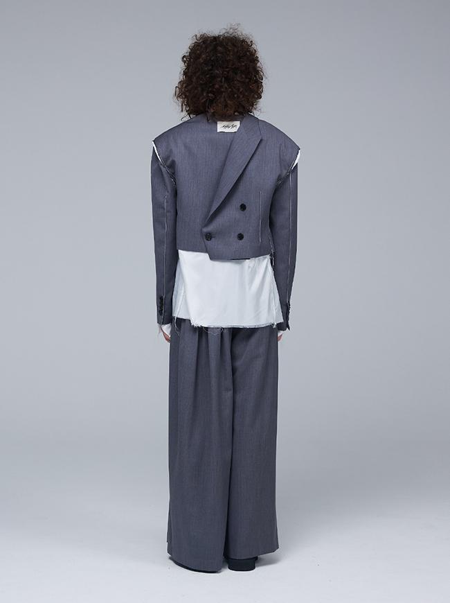 Meuameu Signature Unbalance Pin Tuck Logo Band Flare Slacks