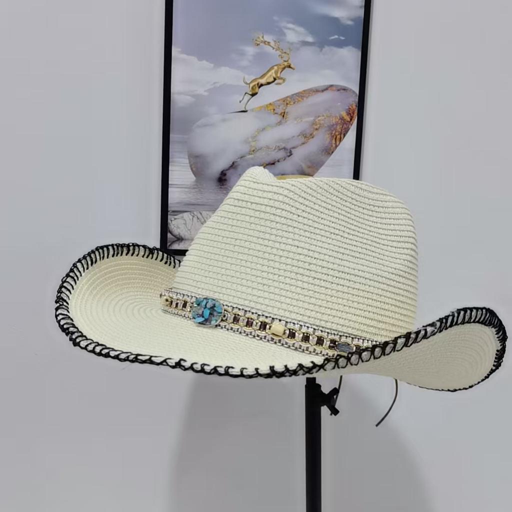 Cowboy Hat Western Male and Female Duck Tongue Fisherman Eaves Sunscreen Straw Hat Outdoor Shading Tourism Mountaineering Tibetan Self-operated