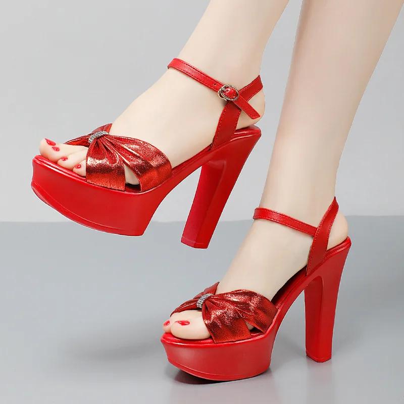8 10 13cm Small Size 32-43 Sexy Wedding Shoes Bride Platform Sandals Summer 2025 Block High Heels Sandals Model Party Office