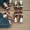 Summer thin belt retro square head wedge sandals 2025 new temperament matching skirt one-word belt sandals women's Roman sandals