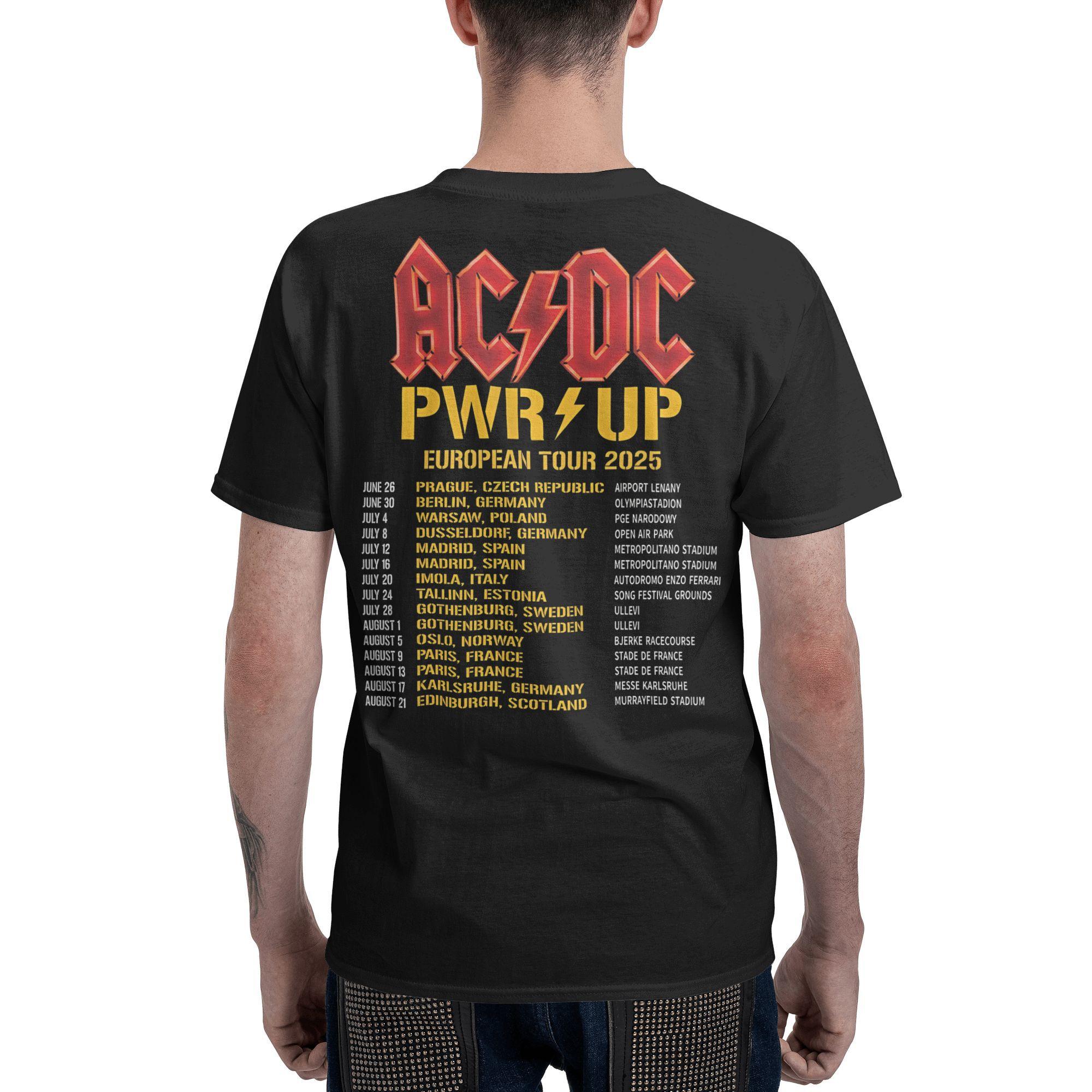 BenberFashion AC Pwr Up World Tour DC EUROPE 2025 T-shirts met grafische print voor mannen vrouwen puur katoen T-shirt kleding zweetabsorberend T-shirt L