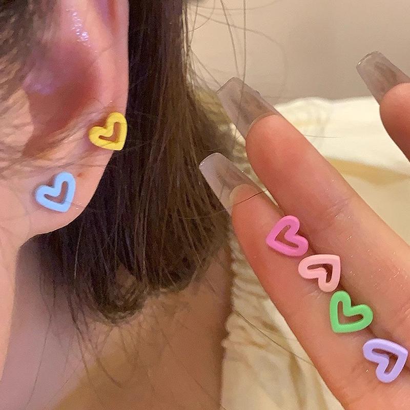 6Pcs Dopamine  Earrings Colorful Heart Earrings For Women Girls Sweet Versatile Earrings Jewelry Accessories Gifts