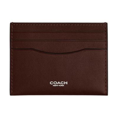 COACH Etter Print Logo Natural Grained Leather Card Holder Men's Maple Brown Maple Brown