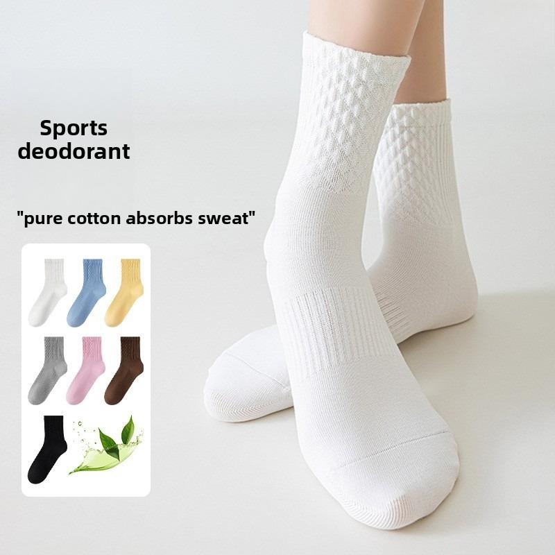 Ladies Autumn Leisure Pure Cotton Tea Tree Essential Oil Antibacterial Deodorant Wicking Exercise Tube Socks