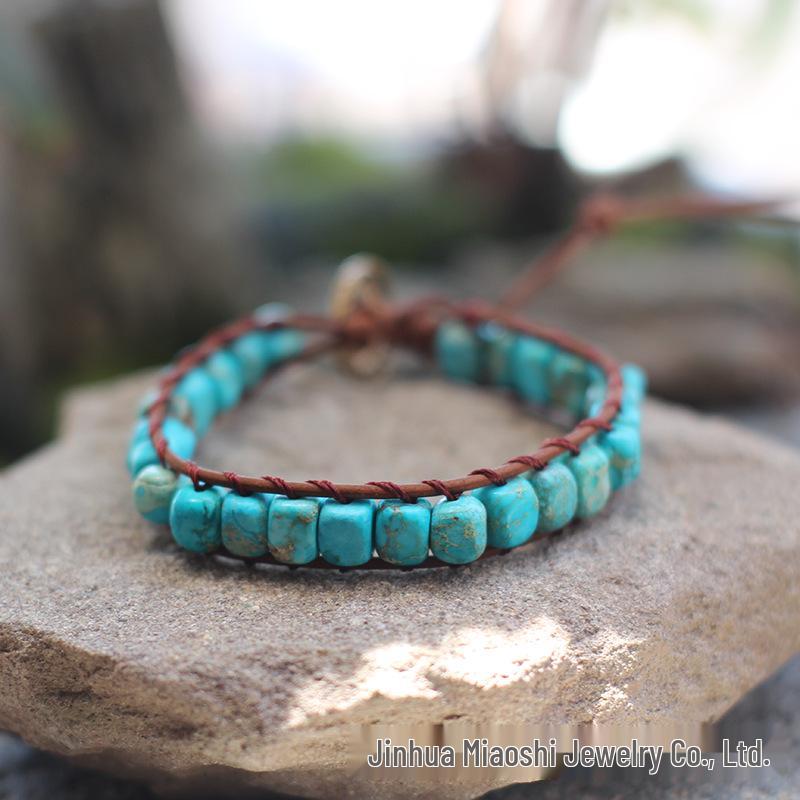 Freeform Shoushan Stone 5x7 Emperor Leather Woven Bohemian Bracelet