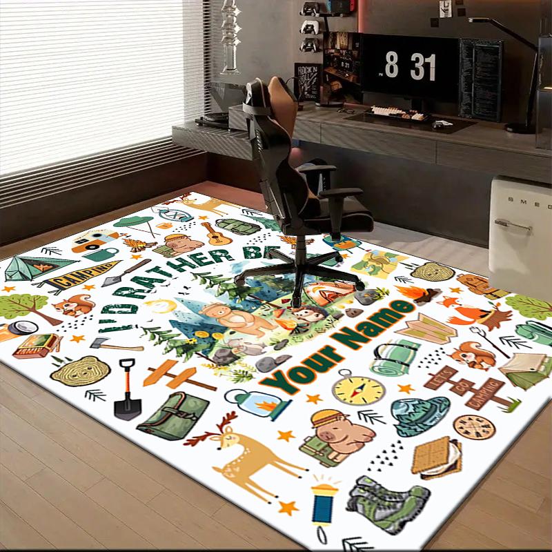 1PC Custom Name Adventure Illustration Theme Floor Mat Ideal for Living Room, Game Rooms, Office, Bedroom, Floor Mat Playful Design
