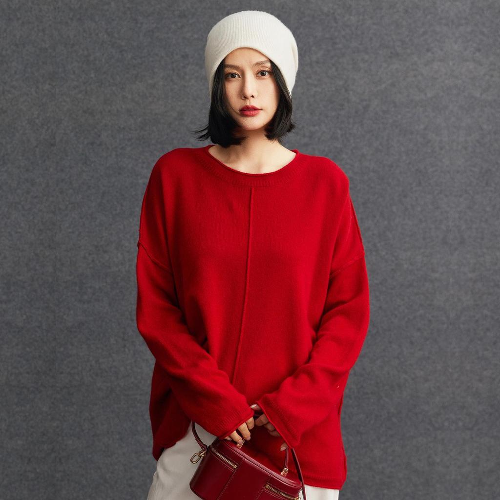 Women's 2026 Autumn/Winter Loose Knit Sweater with Round Neck and Rolled Hem