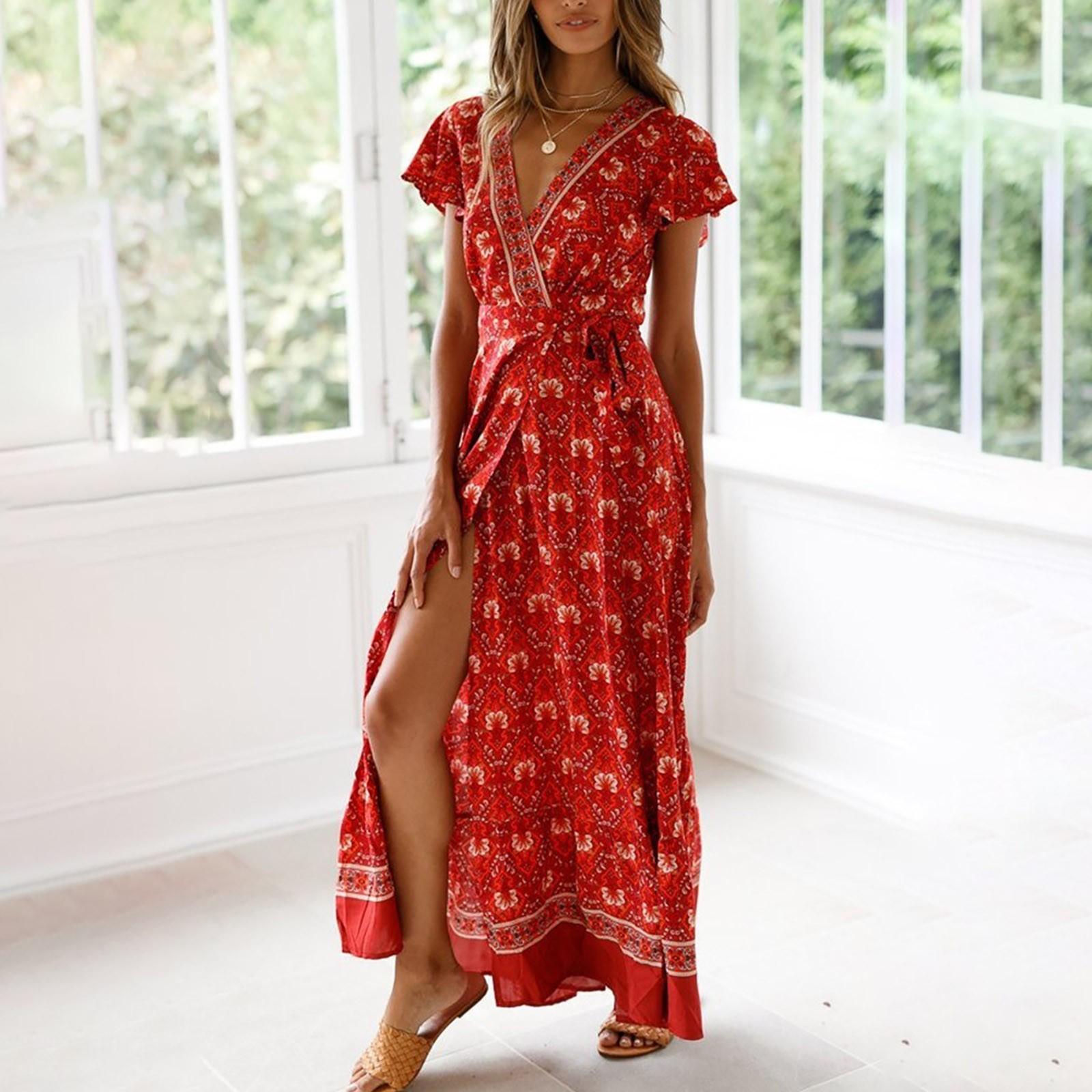 

Женский сексуальный кардиган с v-образным вырезом, длинное платье с разрезом на талии и принтом XXXXXL винный