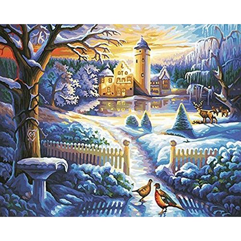 Full Round Diamond Painting Handmade Winter Scenery Cross Stitch 5d Diamond Embroidery House Landscape Decor