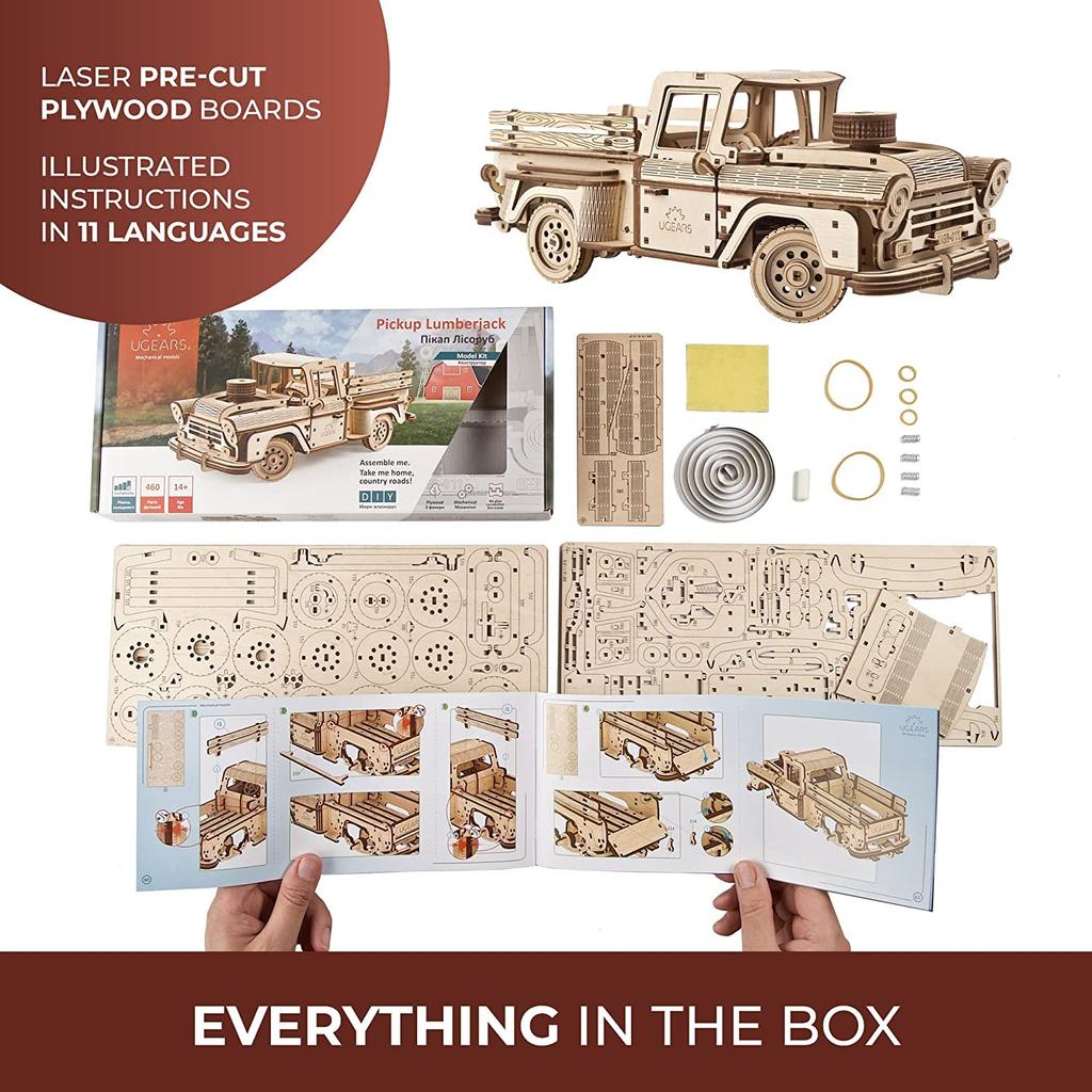 Ugears Lumberjack Pickup Truck 70171 Wooden Puzzle, Crafts & Model Building Kit, No Glue or Tools Required, for Adults and Kids