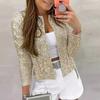 Damen Langarm Rundhals Strickjacke Jacke Einfarbig Pailletten Casual Top