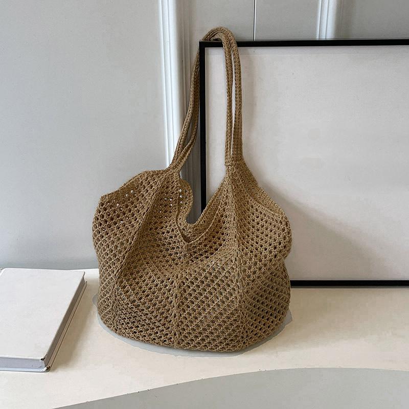 

Модные женские плетеные сумки через плечо с прорезями, большая вместимость, вязаная сумка под мышку, однотонная вязаная сумка-тоут, летняя сетчатая пляжная сумка 38x2x29cm хаки