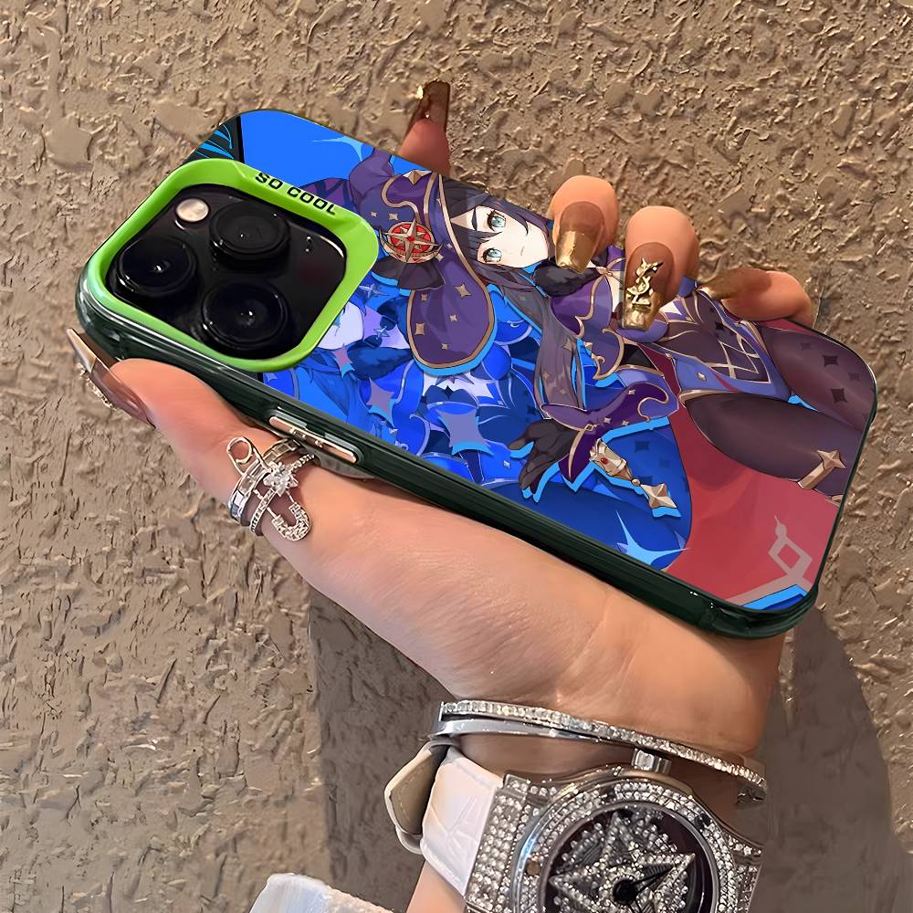 Mona Genshin Impact Phone Case For IPhone 17 16 15 14 13 12 11 Plus Pro Max Multicolor Aurora Laser Shockproof Funda Cover