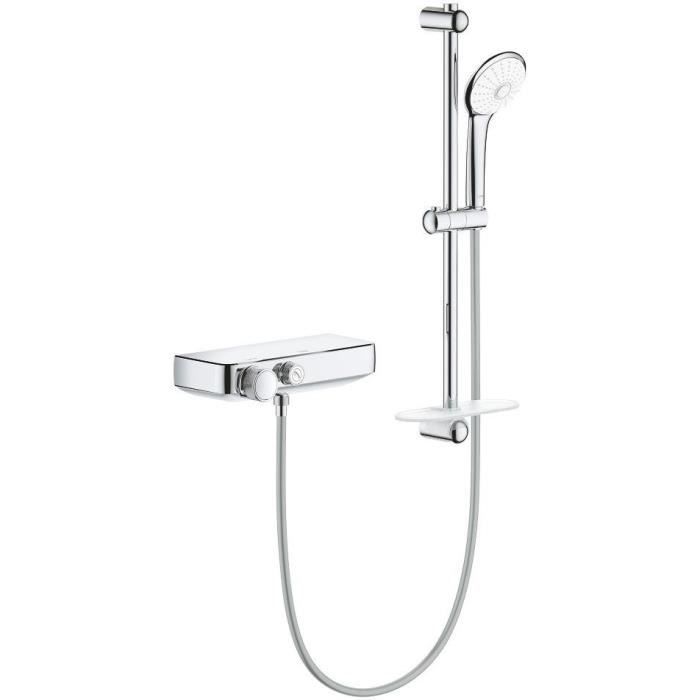 GROHE Ensemble de douche 3 jets Grohtherm SmartControl 34720000-Barre de douche 60 cm-Economie d'eau-Anti-torsion-2 Tablettes-Chrome