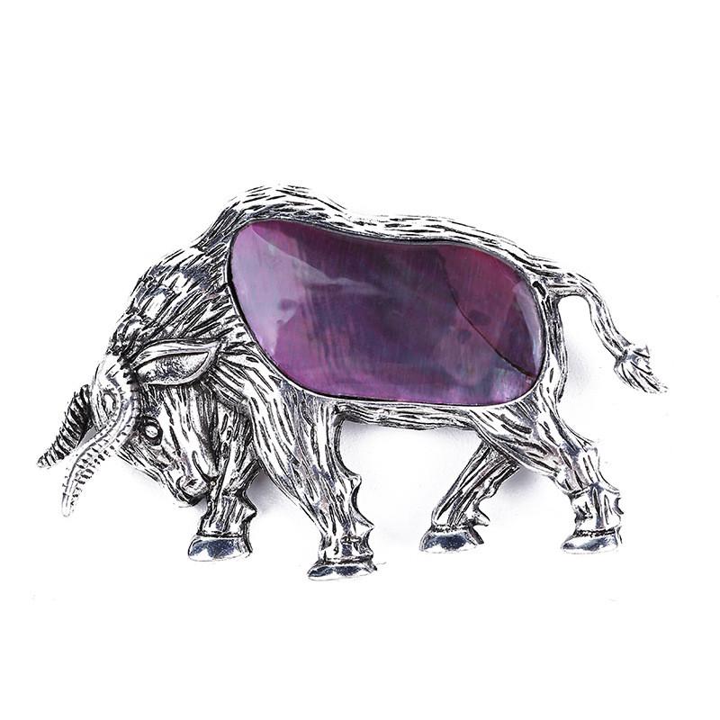 Shell Zodiac Bull Brooch With Embedding Decor For Fashion Accessories