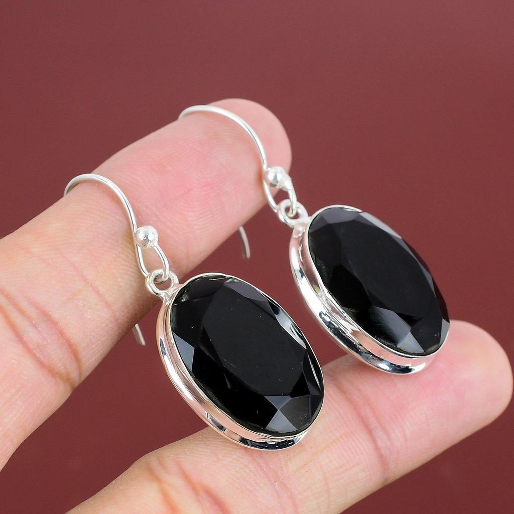 Faceted Black Onyx Earrings Gemstone Earring 925 Sterling Silver Earring Handmade Jewelry Drop Earrings Dainty Silver Jewelry Gifts For Wife
