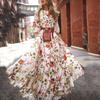 Abito Maxi Vintage a Fiori Stampa Floreale Primavera Moda Donna da Ufficio Elegante Manica Lunga Girocollo Abiti da Donna