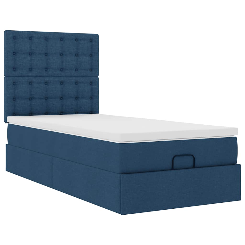 Ottoman Bed with Mattress Blue 90 x 190 cm Fabric